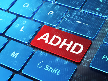 Computer keyboard with word ADHD on enter button.