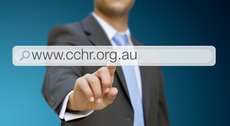 Businessman clicking on tactile interface web address bar.